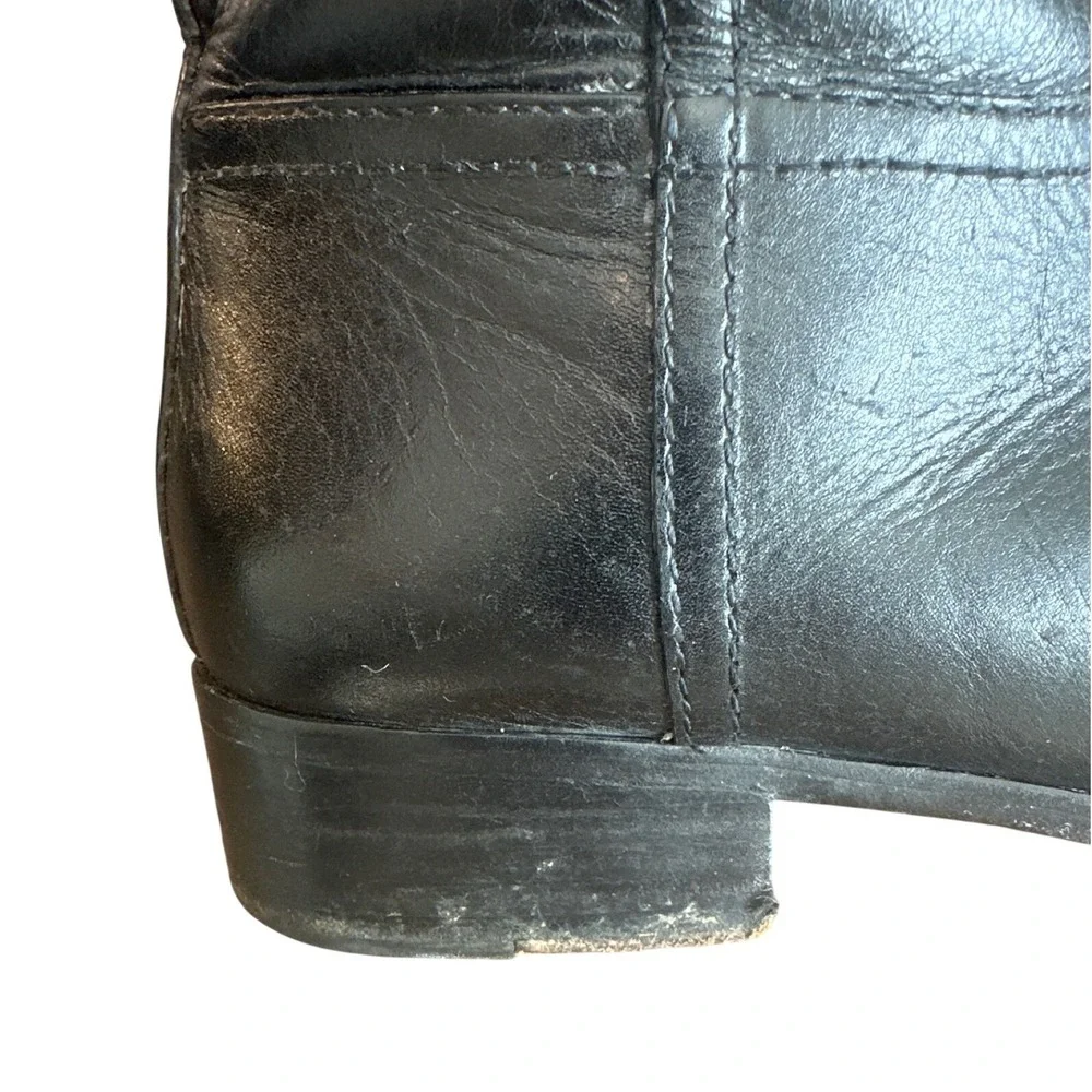 Tory Burch Kiernan Black Leather Riding Boots Gold Logo Knee High 7
